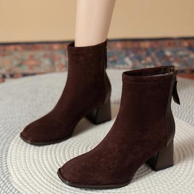 Winter New Round Head Frosted Leather Back Zipper Women's Comfortable and Warm External Wearing Bare Boots Women