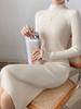 Women Mock Neck Solid Slim Sweater Dress Long Sleeve Knit Sexy Bodycon Dress Basic Casual Dress for Women Autumn Winter