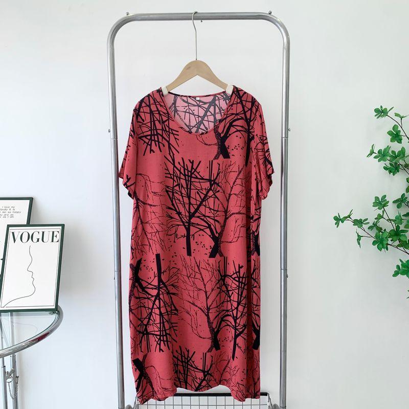 Soft Noil Poplin Dress Special Offer Artificial Cotton Home Wear Middle-Aged and Elderly Loose Summer Nightdress Short Sleeve Skirt