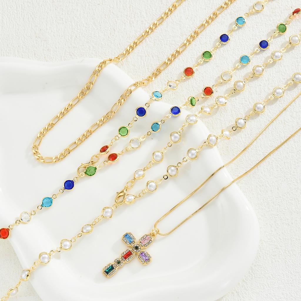 17KM 4 Piece Fashion Colored Cross Necklace Set Jewelry Women Trendy Shiny Daily Party Gift For Her