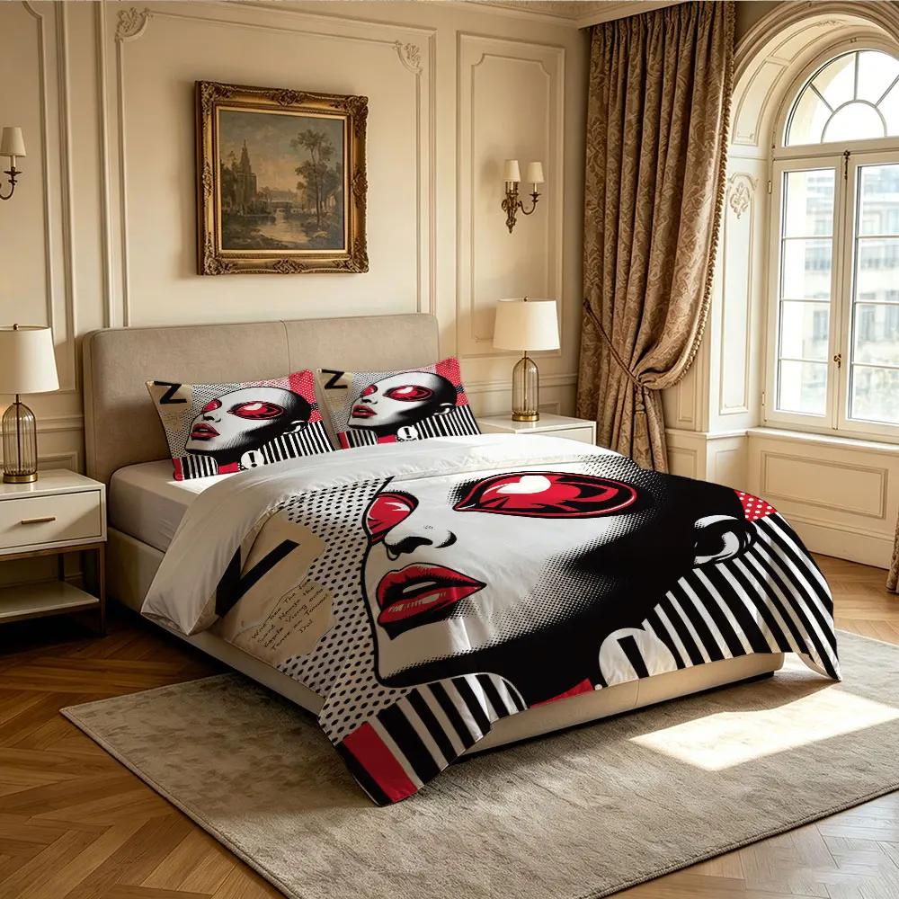 3PCS Pop Art Cool Girl Bedding Set, Coreless Soft Bedding Decoration, Machine Washable