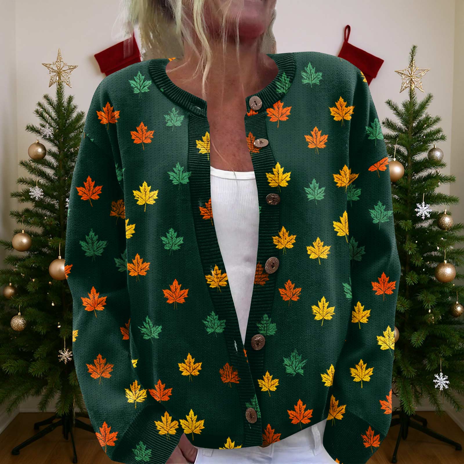 

Женский рождественский свитер Милый забавный рождественский свитер Осень и зима Свитер с длинным рукавом вязаный S