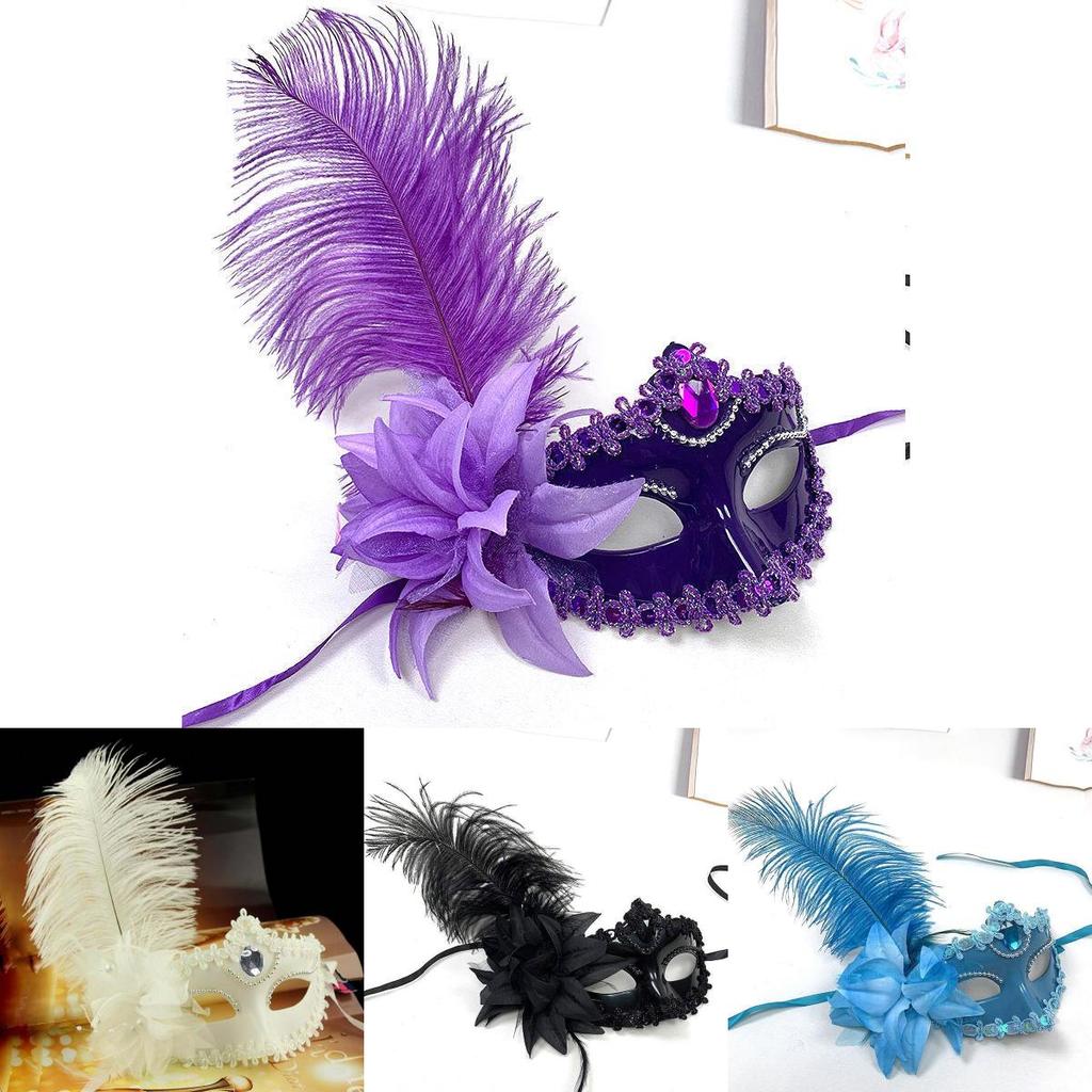 Luxurious Princess Half Face Mask With Natural Ostrich Feathers Ideal For Performances And Parties