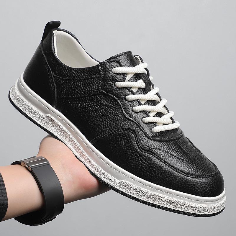 2025 Spring and Autumn Men's Casual Board Shoes Fashion First Layer Cowhide Sewing Thread Light Luxury and Comfortable Men's Little White Shoes Br
