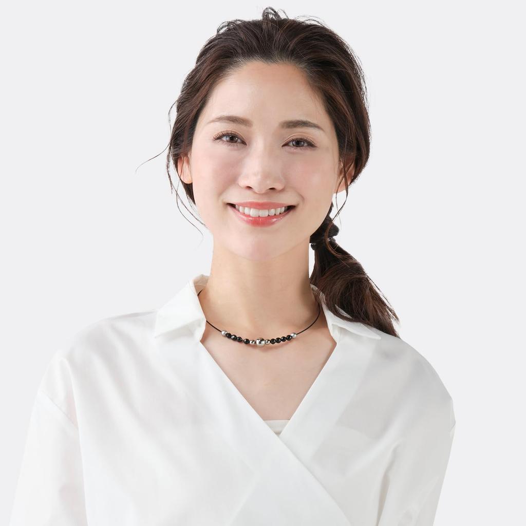 Phiten Black Onyx Wire Necklace, 40cm, Natural Stone, Wire Type, Men's and Women's, Lightweight, Metax, Health Accessory, Includes Case, Perfect Gift