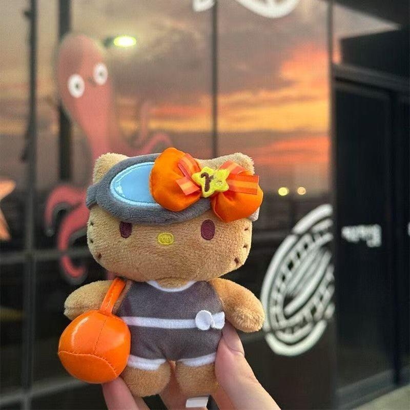 NEW Cartoon Plush Doll Keychain Black Skin Hello Kitty Stuffed Plushies Jeju Glasses Orange Bow KT cat bag Accessories