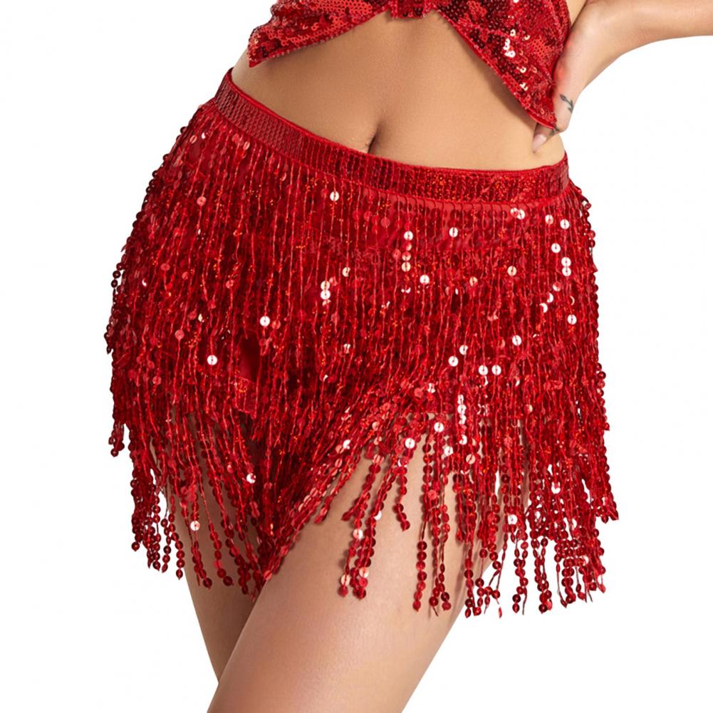 Belly Dance Skirt Sequin Tassel Waist Hip Scarf Exotic Style Tie Up izable Fit Thin Skirt Mesh Festivel Stage Performance Cospla