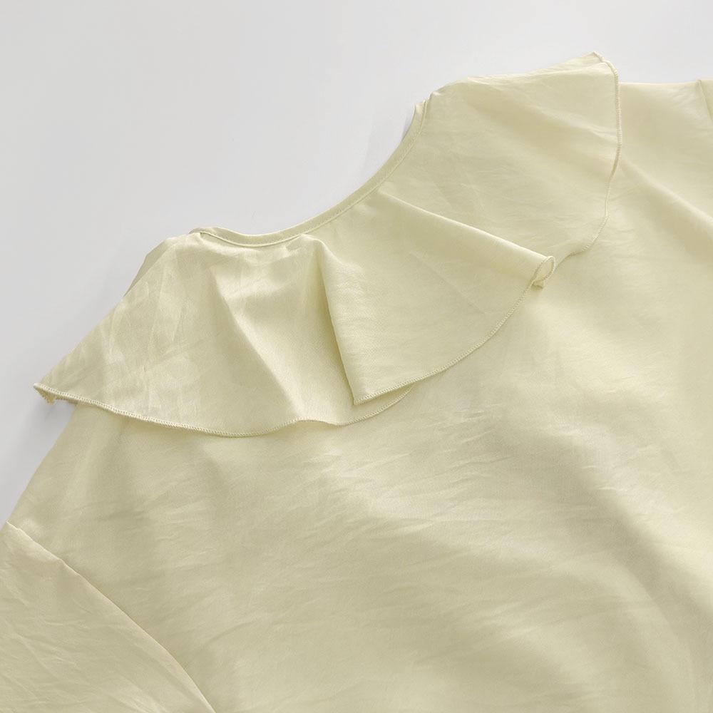 Spring and Autumn Sweet Loose Ruffled Two-Piece Set V-Neck Shirt and Shorts Set for Women