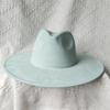 Nuovo Colore Verde Malachite Cappello a Cilindro in Pelle Scamosciata Ampio Bordo 9,5 Cm Cuore di Pesca Cappello Jazz Semplice e alla Moda