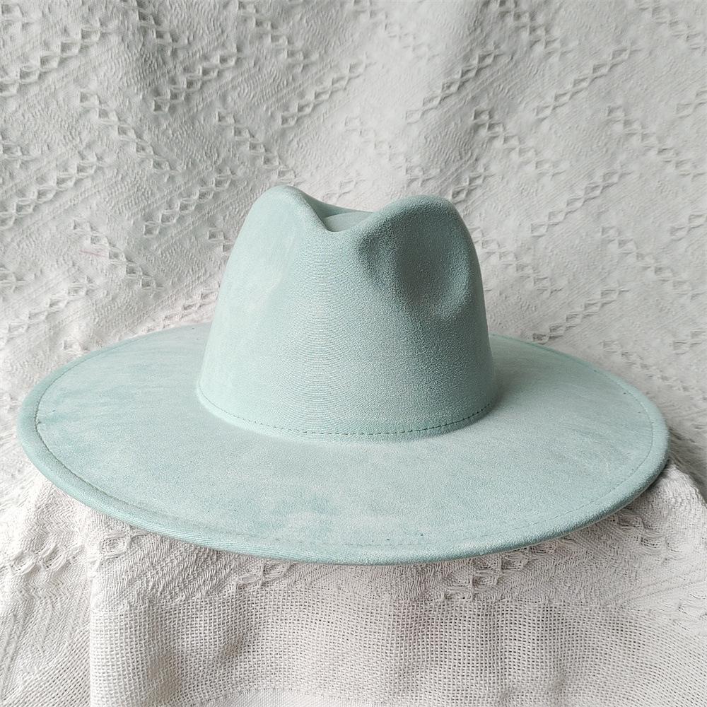 Nuovo Colore Verde Malachite Cappello a Cilindro in Pelle Scamosciata Ampio Bordo 9,5 Cm Cuore di Pesca Cappello Jazz Semplice e alla Moda