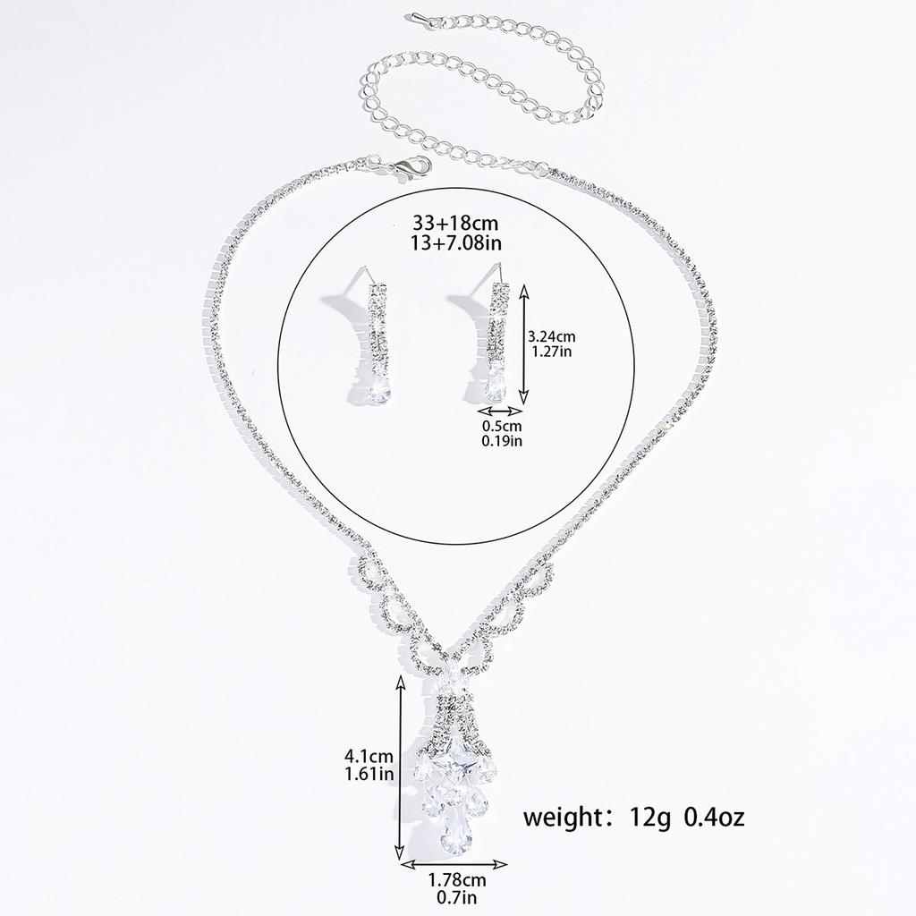 3PC Women's Fashion Copper Inlaid Zircon Claw Chain Geometric Water Drop Necklace Earring Set Wedding Party Festival Gift