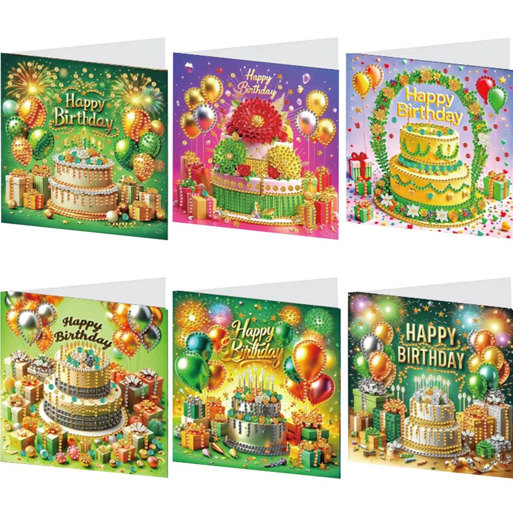 6PCS DIY Diamond Painting Greeting Card Set Birthday Theme Diamond Art Handmade Cards Creative Birthday & Thanksgiving Card Kit