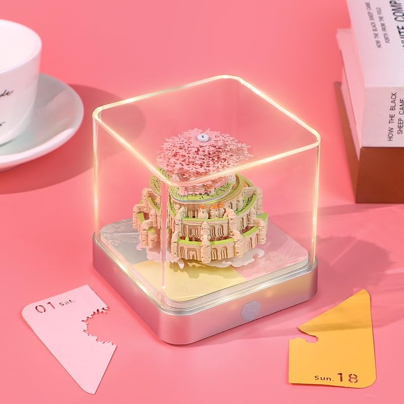 Time Piece Calendar 2025 with Lights, 3D Calendar 2025, DIY Tear-Away Timepiece Calendar, 3D Artsy Pads Pink Castle-shaped, 3D Memo Pad Paper Carving