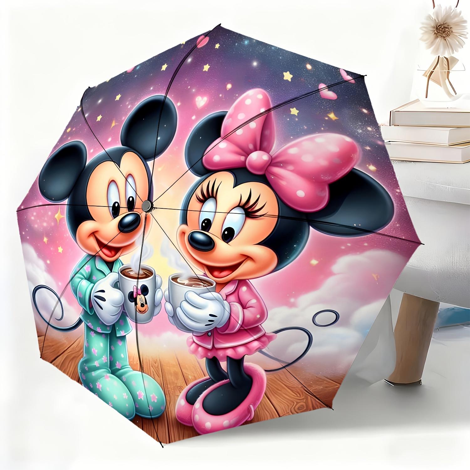 1pc Umbrella Featuring Mickey And Minnie Cartoon Design, a Fully Automatic Umbrella Suitable for All Occasions, a Portable Fol (as the picture,Iron&8K)