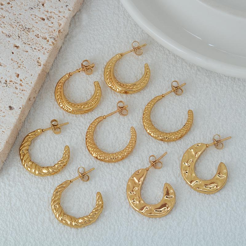 

18K Gold Titanium Steel Stainless Steel Women s C-Shaped Earrings
