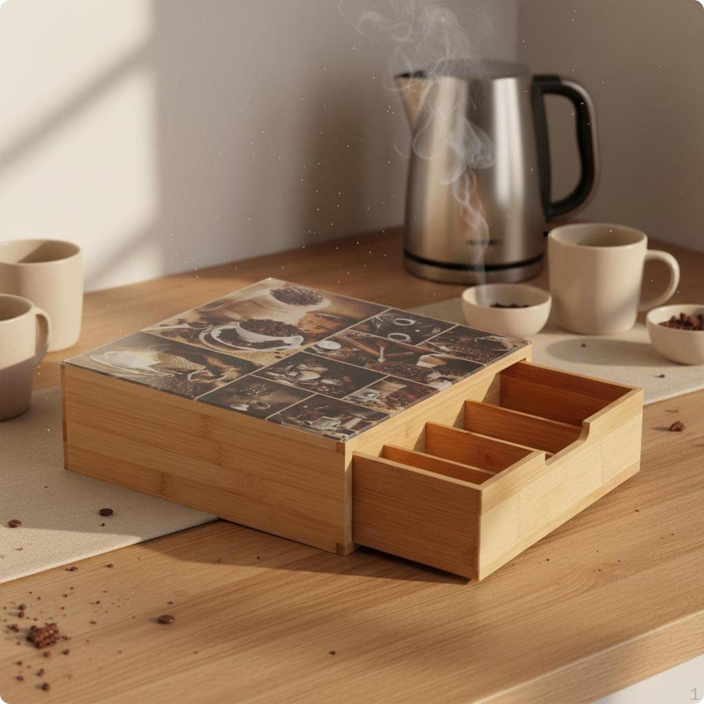 Tea Pouch Storage Drawer MultiCompartment Organizer Box humidityResistant Bamboo Coffee