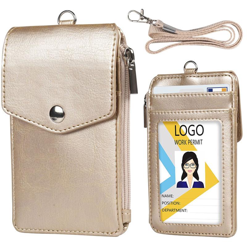 1PC Women Men Work Credit Card Holder Wallet With Neck Strap Zipper Hasp Student Staff ID Card Bus Desk Organizer Purse