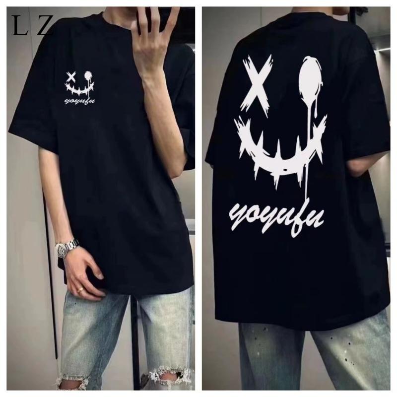 Motocyklová americká abeceda všestranné tričko pánské a dámské volné s kulatým výstřihem pouliční styl ležérní s polovičním rukávem top s kulatým výstřihem