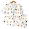 Happy Stars Cartoon Ice Silk Pajamas Women'S Summer High-End Loungewear Short-Sleeved Set