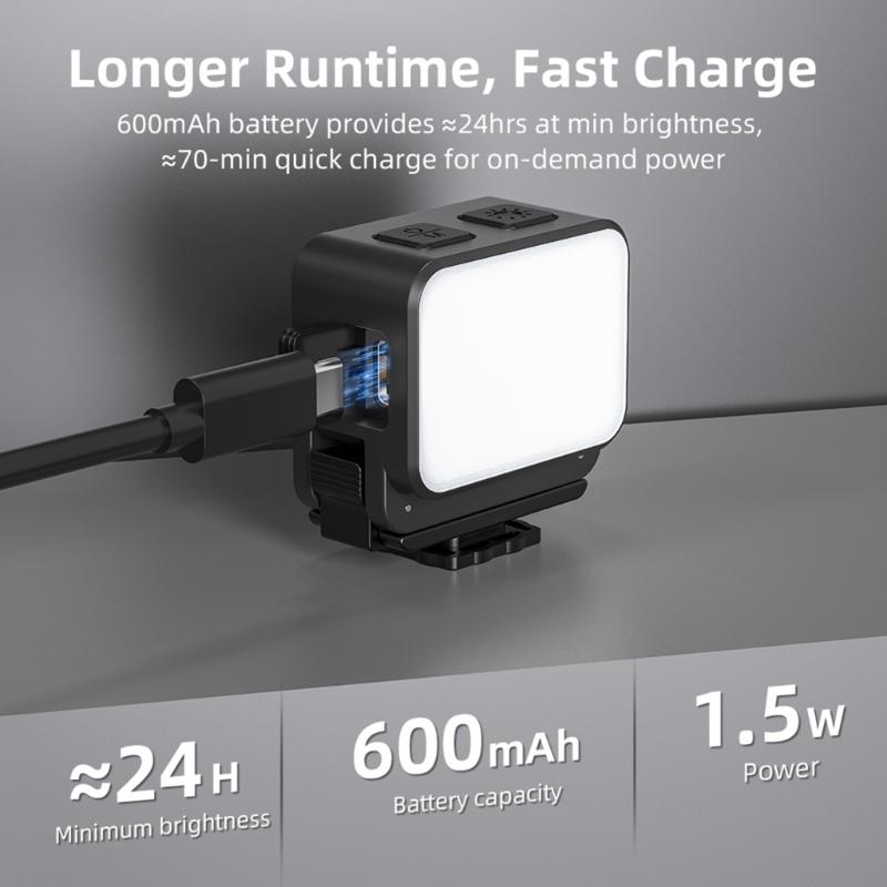 Mini LED Vloggings Light With Magnetic Mount And Waterproof Design For Action Cameras Cold Shoe Adapters 3000K 8700K Adjustable