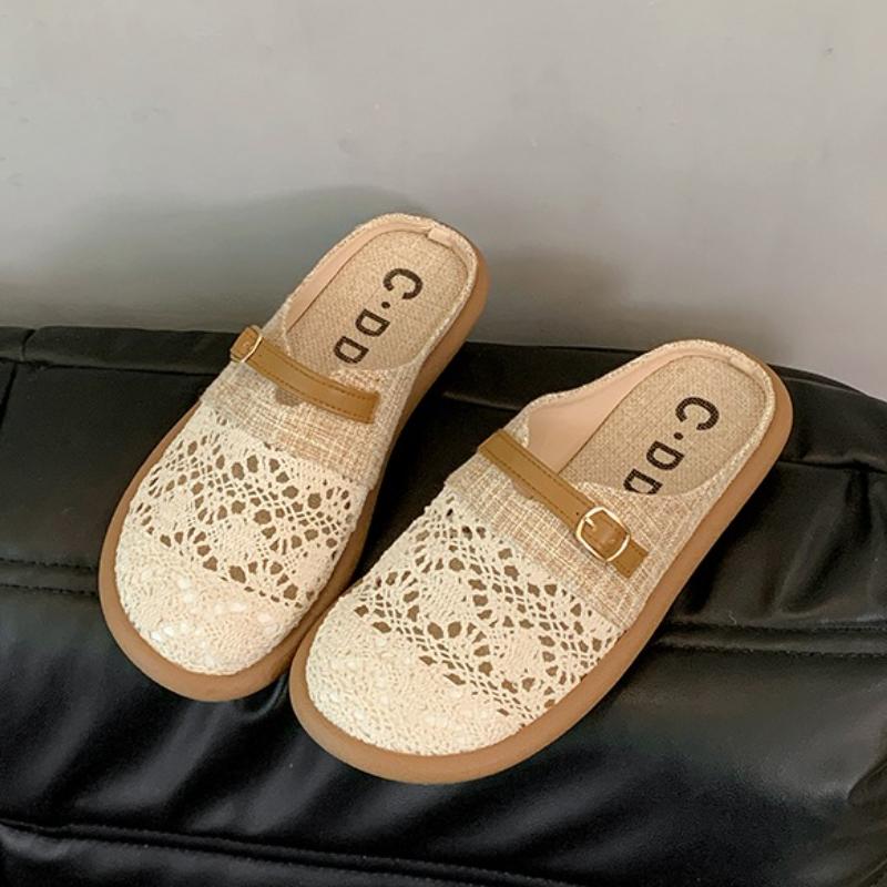 New Summer Women Flats Mules Shoes Hollow Slippers Bohemian Sandals 2025 Designer Slingback Woman Sneakers Casual Mujer