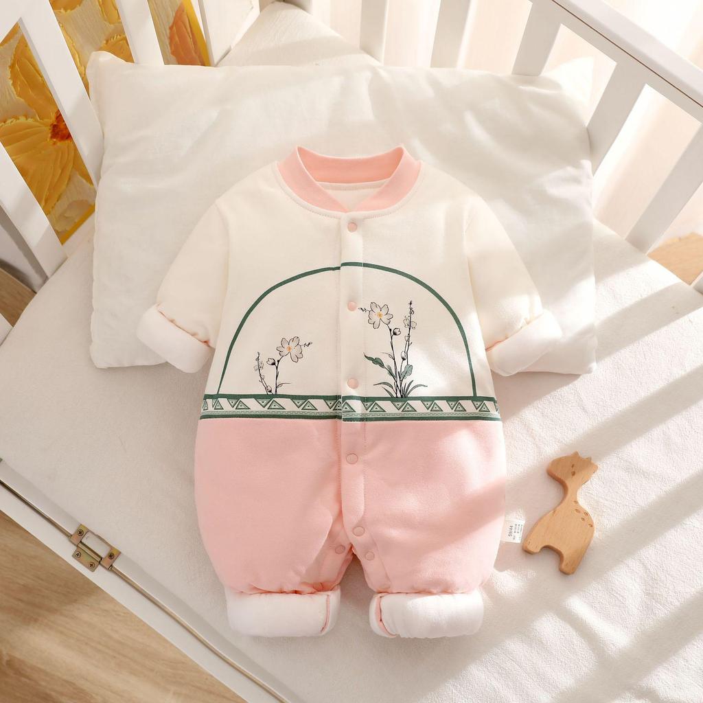 Thickened 120g Cotton Winter Baby Jumpsuit - Warm Padded Bodysuit for Crawling