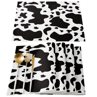 Black And White Cow Pattern Placemats Set of 2/4/6pcs Kitchen Coffee Accessories Coasters Home Dining Table Decor Linen Mats