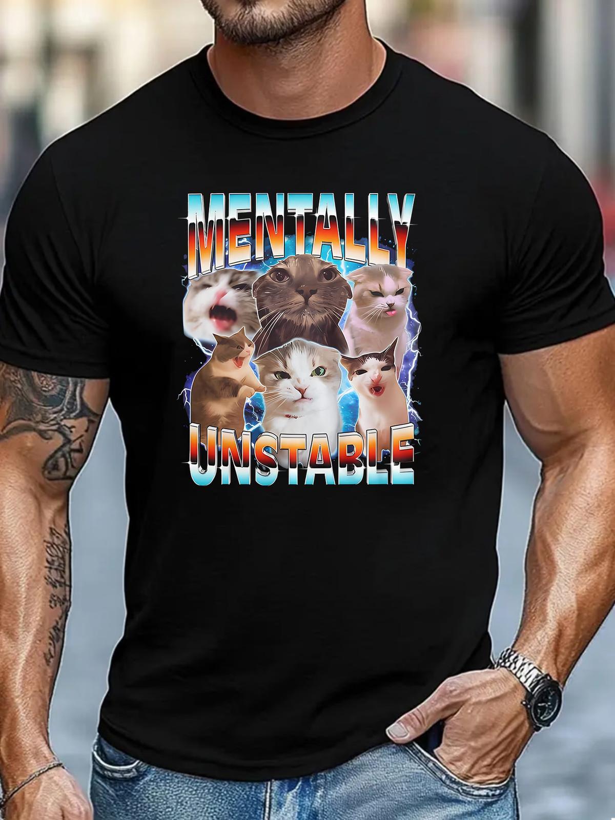 [Cat Meme T-Shirt] Vintage Cat Meme Graphic Men s T-Shirt - Funny Meme Print Sho Unisex T-Shirt XXXXL