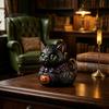 Spooky Home Accents Midnight Witches Cat Duck Figurine, Black Statue Resin Animal Ornament with Pumpkin Lantern, Halloween Decoration for Tabletop