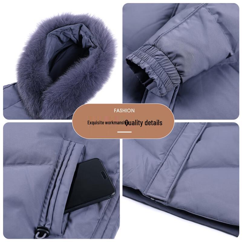 Autumn Flora Women's Mid-Length Down Jacket with Real Fox Fur Trim