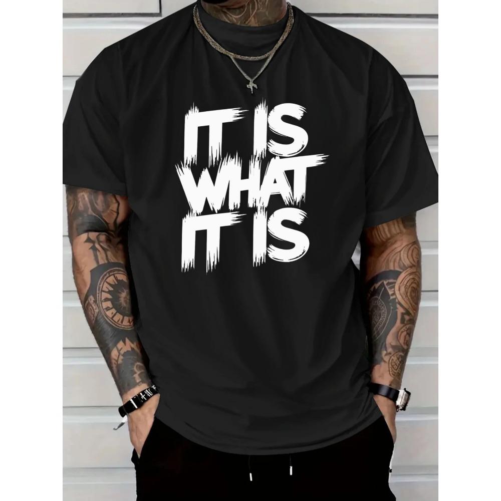 IT IS WHAT IT IS Men s Red Pattern T-Shirt - Casual Short Sleeve Crew Neck Eye-catching Declaration Print S