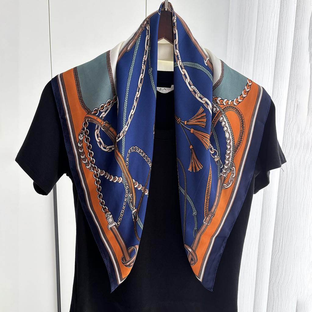 Luxury Fashion Print Square Scarf Women Satin Feel Scarves Bandana Hijab Neckerchief Shawl Kerchief Hair Band Foulard Lady