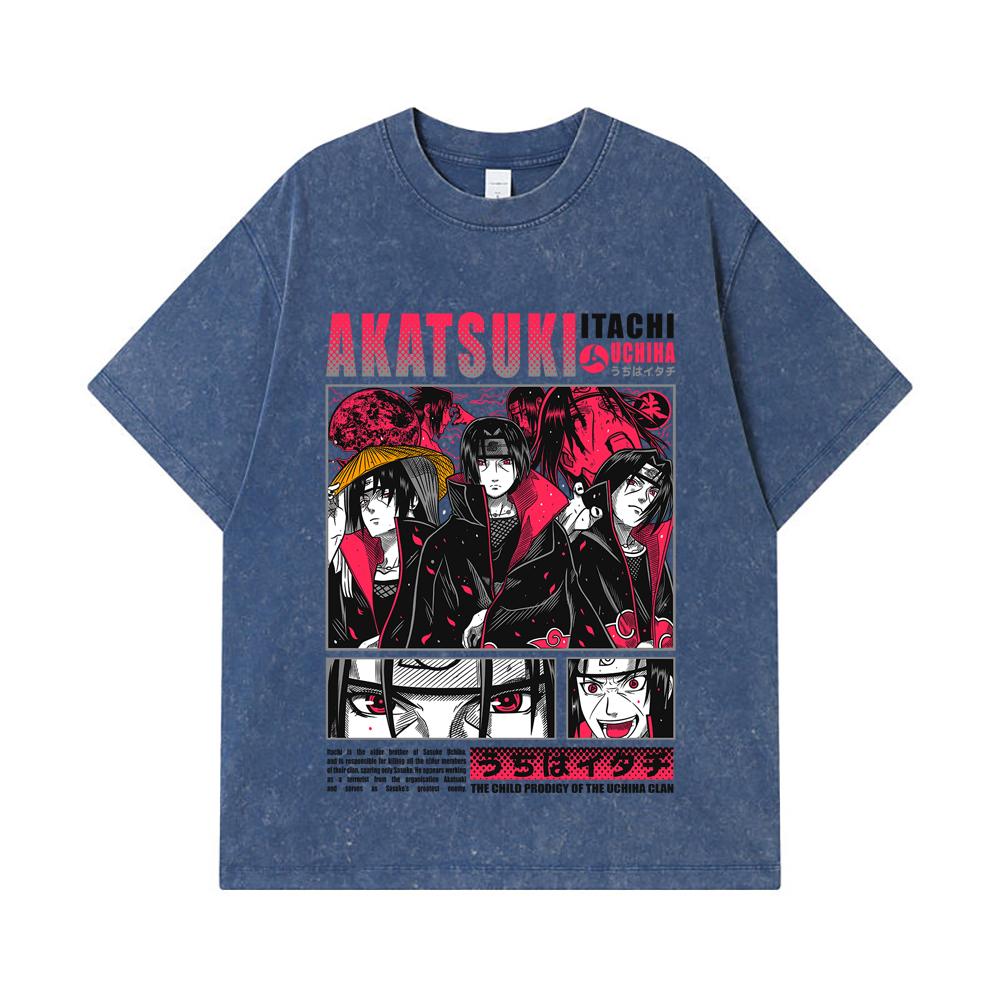 

275 GSM Washed T-shirts 100% Cotton Naruto V8 Itachi Print Unisex Heavy Cotton T Shirt 2XL королівський синій колір