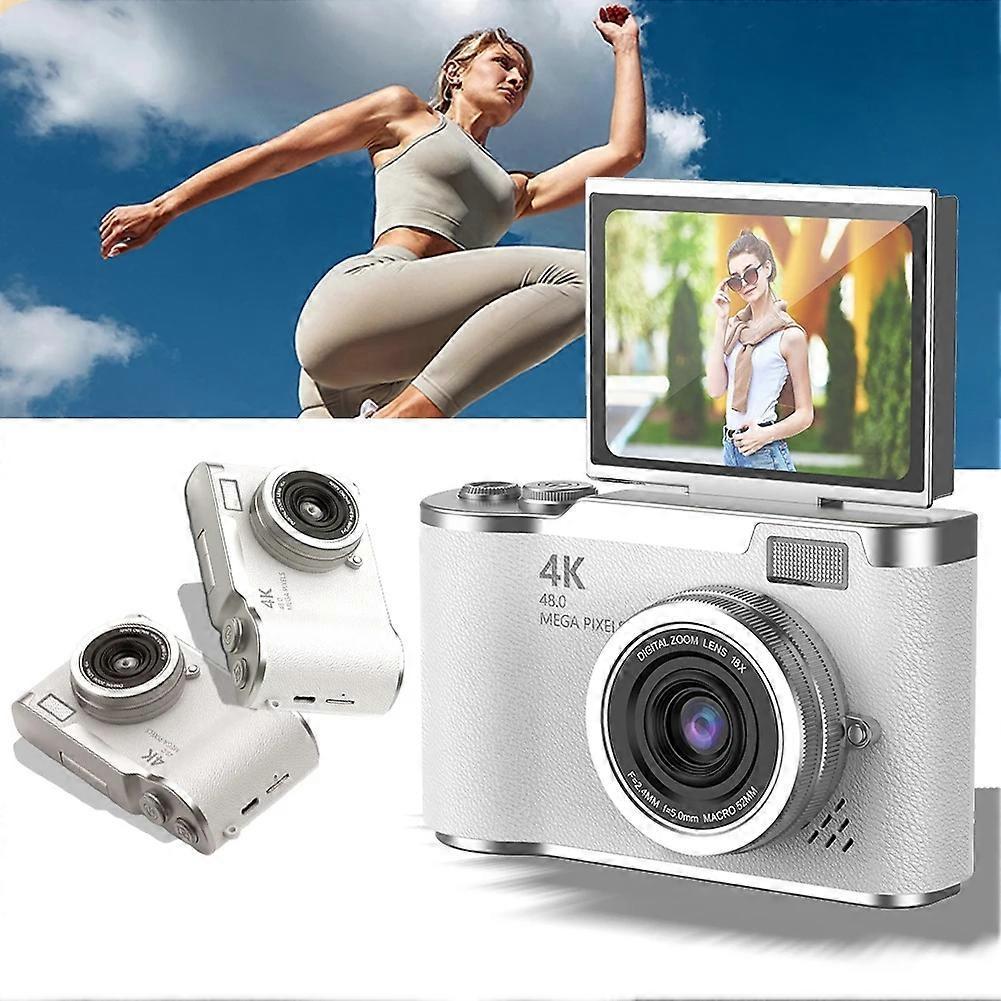 Fotocamera Digitale 4K 48MP Compatta Piccola Fotocamera Zoom 8X Fotocamera per Vlogging Schermo Ribaltabile 180 Videocamera per Adolescenti Adulti Principianti