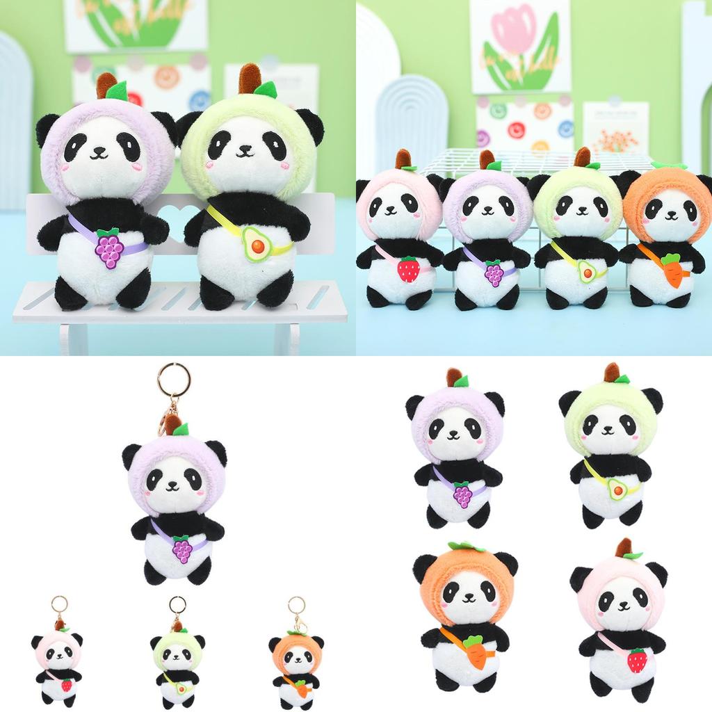 Adorable Panda Plush Keychain Strawberry Bear Soft Furry Car Bag Charm 12cm