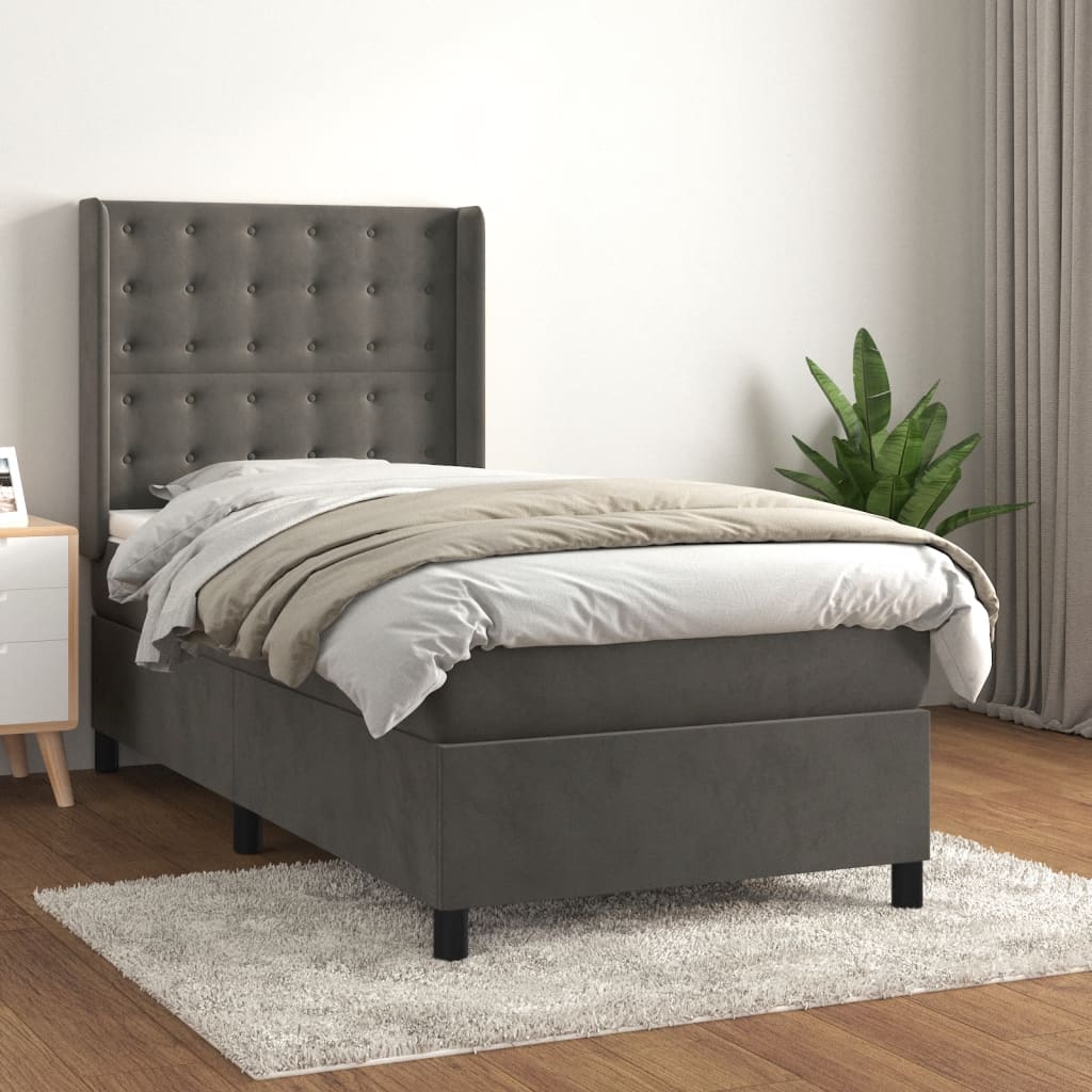 Vidaxl Continental Bed with Mattress, Dark Grey Velvet, 90X200 Cm