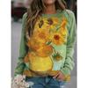 Casual Retro Long Sleeve Sweatshirt 3D Digital Print Round Neck Women's Fashion Polyester Fiber Full Length Cotton Blend