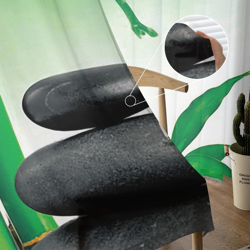 Zen Stones Orchids Flower Green Bamboo Tulle Curtains for Living Room Bedroom Decor Transparent Sheer Voile Window Curtain