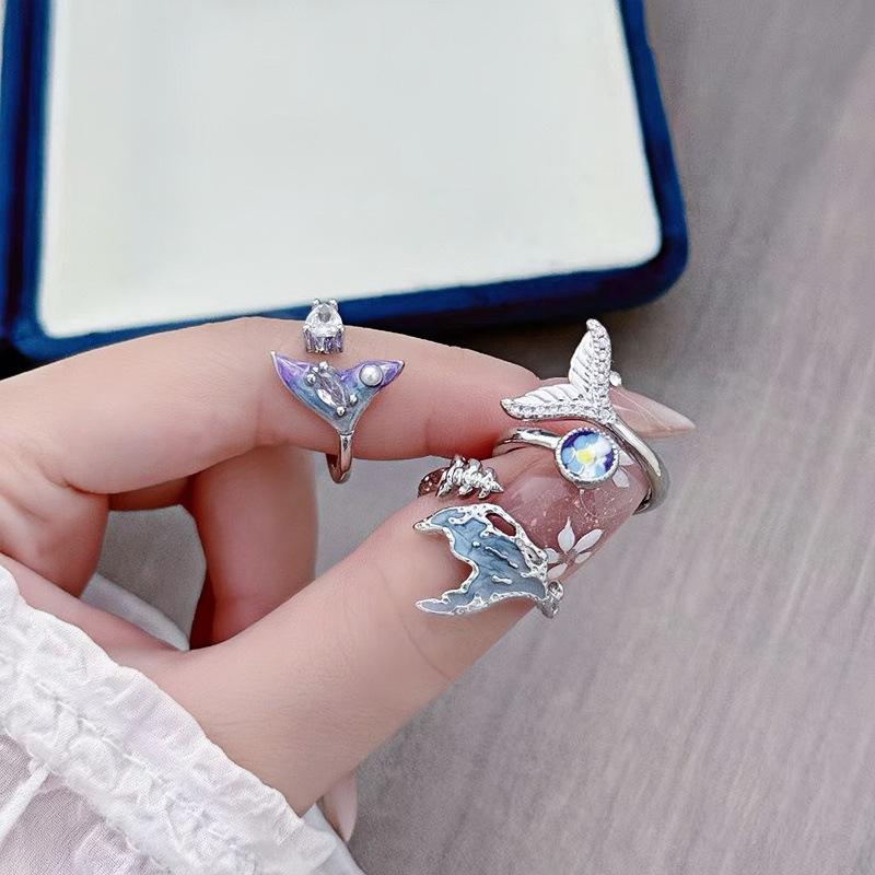 Fashion Style Temperament, Colorful Fishtail Enamel Open Ring, Personalized Women'S Niche Light Luxury Stacked Ring
