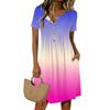 Women's Fashion Gradient Color Printed Round Neck Short Sleeve Button Neck  Casual Dress