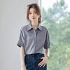Women's Gray Chiffon Short Sleeve Lapel Shirt
