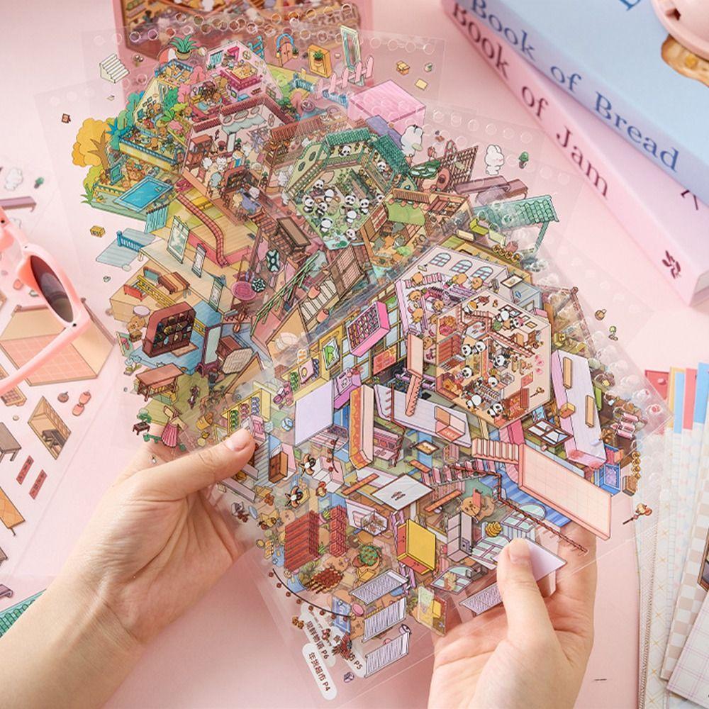 Decompression Miniature Landscape Sticker Collection PET Miniature Scene Collage  Toy