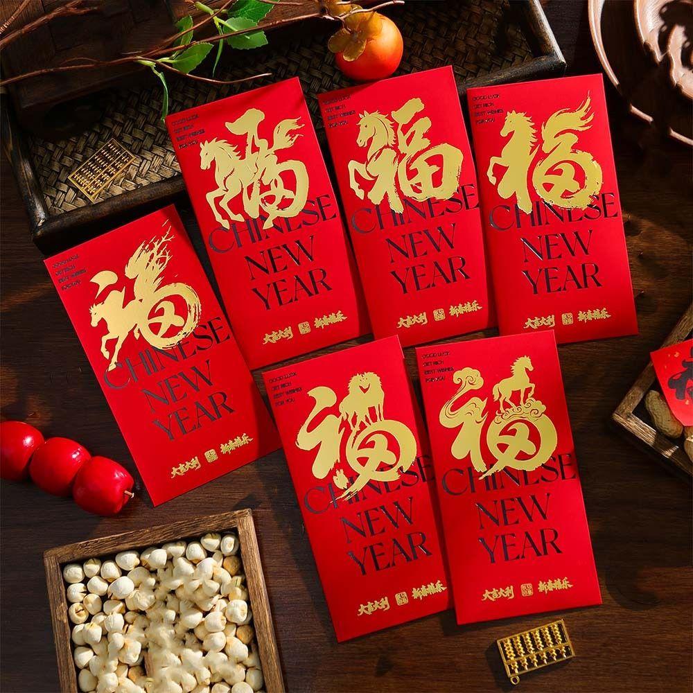 6pcs Traditional Horse Year Red Envelope Blessings Red Packet Birthday Celebration