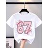 European Sizes 1pc Round Neck T-Shirt, Pink Bow Number 67 Art Casual And Fashionable T-Shirt