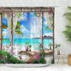 Paesaggio Marino Tenda da Bagno Doccia Tenda da Doccia Tropicale Oceano Spiaggia Foglia di Palma Lavabile Tende da Bagno Tessuto in Poliestere Decorazione per la Casa
