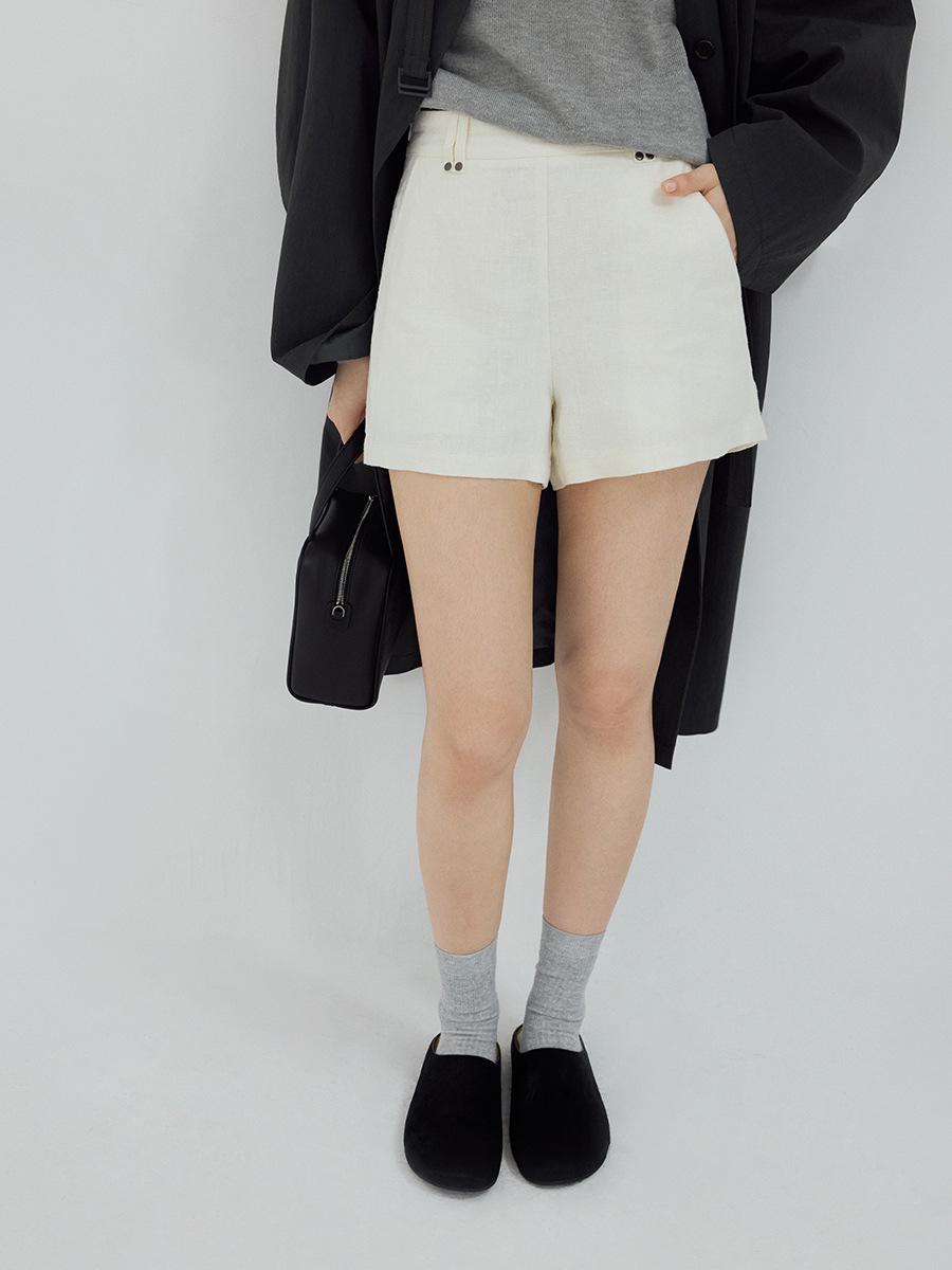 Shi Jian Stylish 2026 Spring High-Waisted 100% Linen Shorts (40323) L грязно-белый