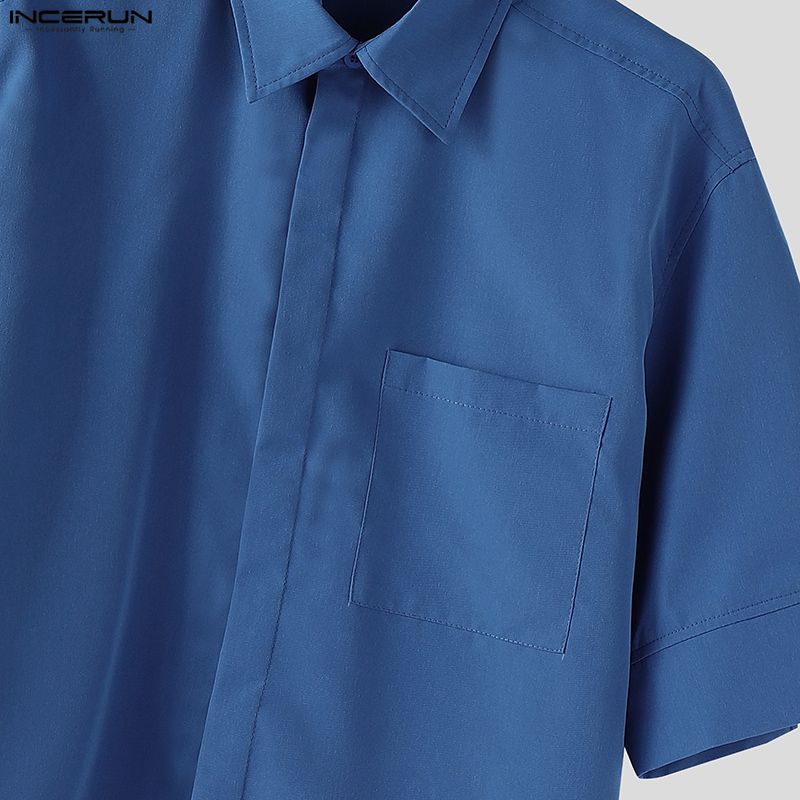 INCERUN Men Summer Half Sleeve Solid Color Loose Casual Shirts Tops