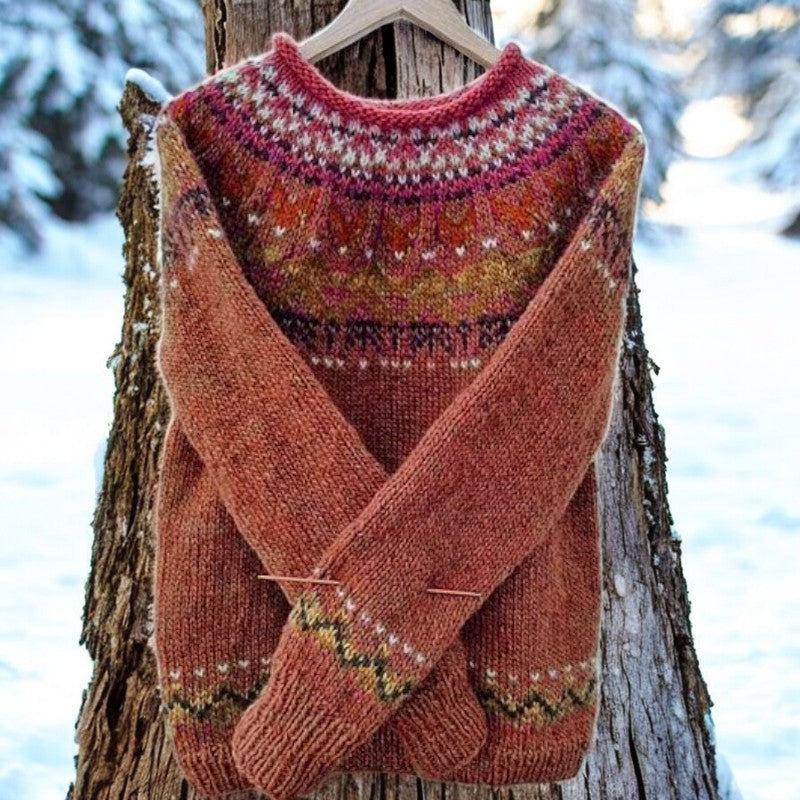 Multicolor Round Neck Knit Sweater with Sheep Pattern