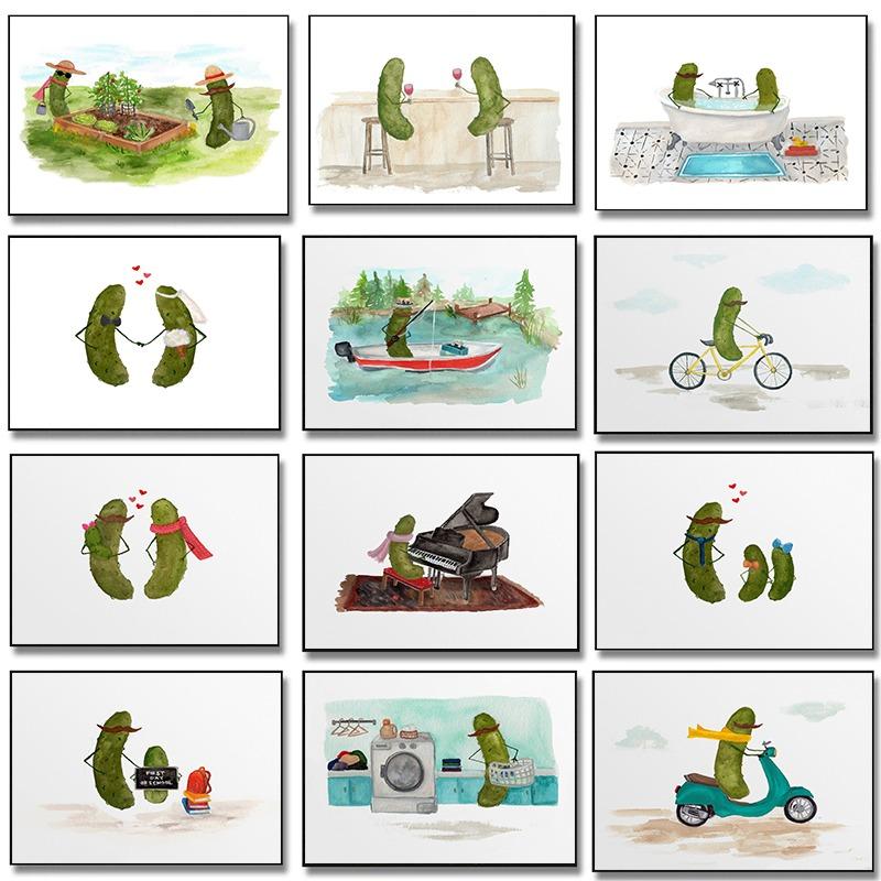 

Funny Whimsical Pickles Watercolor Posters and Prints Canvas Printing Modern Wall Art Picture for Living Room Home Decor Gifts 21cm×30cm NoFrame