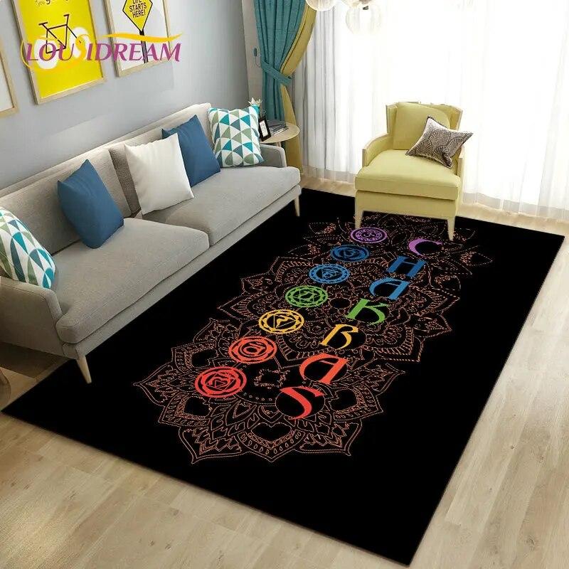 Rainbow 7 Chakra Mandala Bohemia Area Rug,Carpet Rug for Living Room Bedroom Sofa Doormat Decoration,Yoga Non-slip Floor Mat